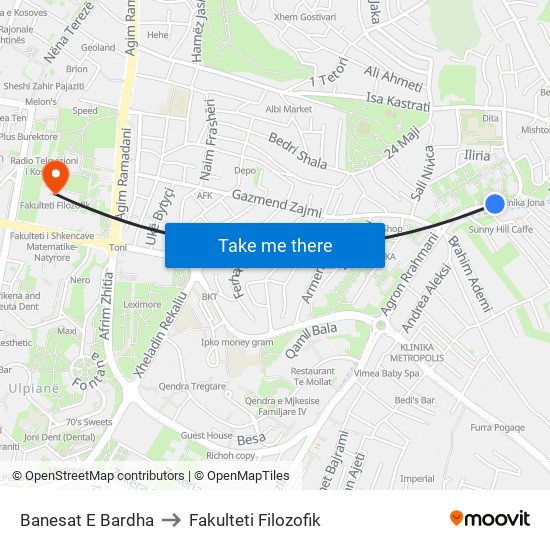Banesat E Bardha to Fakulteti Filozofik map