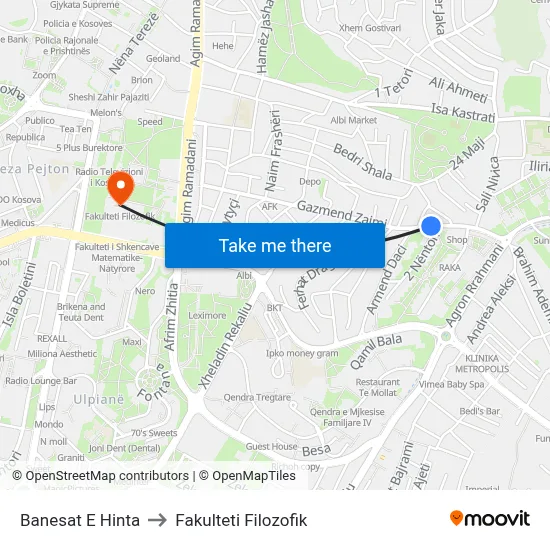 Banesat E Hinta to Fakulteti Filozofik map
