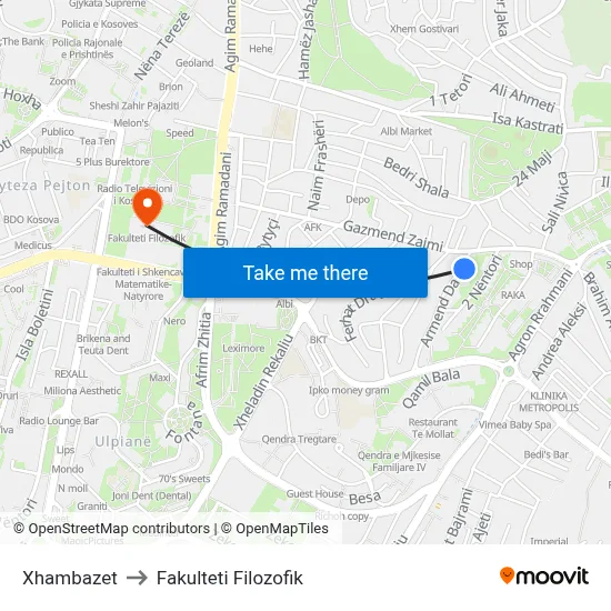 Xhambazet to Fakulteti Filozofik map
