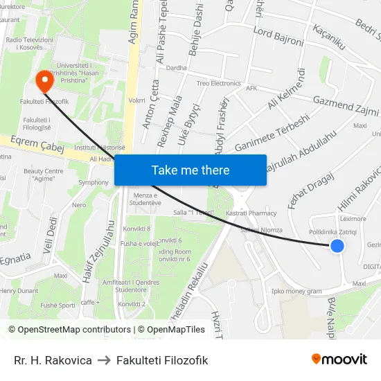 Rr. H. Rakovica to Fakulteti Filozofik map