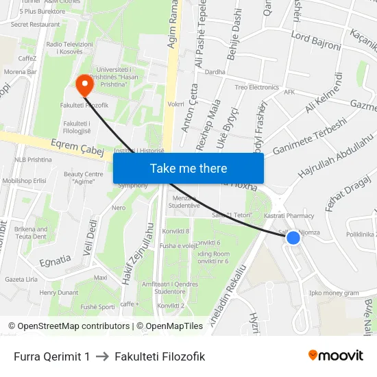Furra Qerimit 1 to Fakulteti Filozofik map