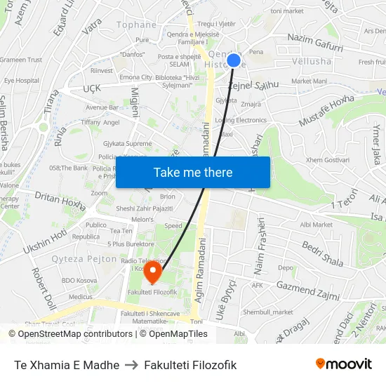 Te Xhamia E Madhe to Fakulteti Filozofik map
