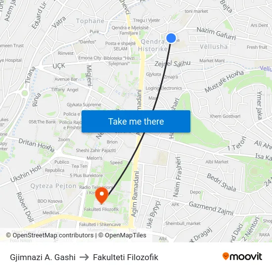 Gjimnazi A. Gashi to Fakulteti Filozofik map