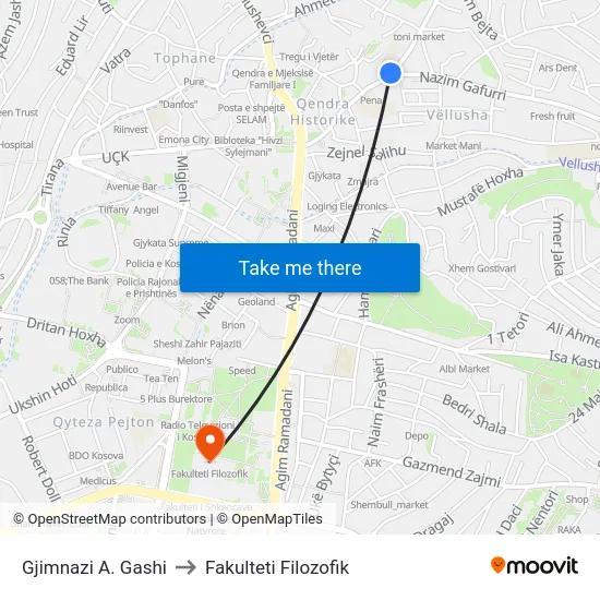 Gjimnazi A. Gashi to Fakulteti Filozofik map