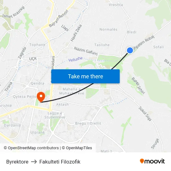 Byrektore to Fakulteti Filozofik map