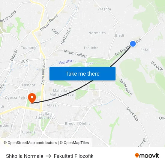 Shkolla Normale to Fakulteti Filozofik map