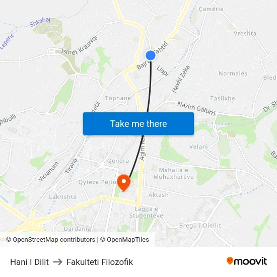Hani I Dilit to Fakulteti Filozofik map