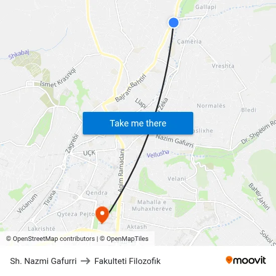 Sh. Nazmi Gafurri to Fakulteti Filozofik map
