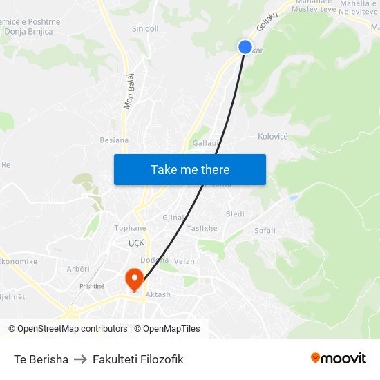Te Berisha to Fakulteti Filozofik map