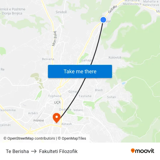 Te Berisha to Fakulteti Filozofik map