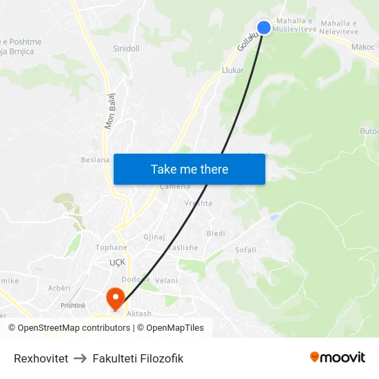 Rexhovitet to Fakulteti Filozofik map