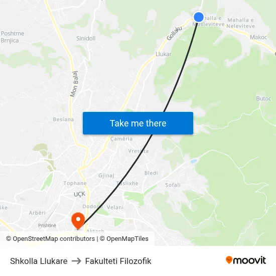 Shkolla Llukare to Fakulteti Filozofik map