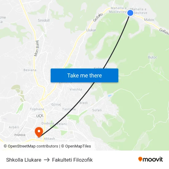 Shkolla Llukare to Fakulteti Filozofik map