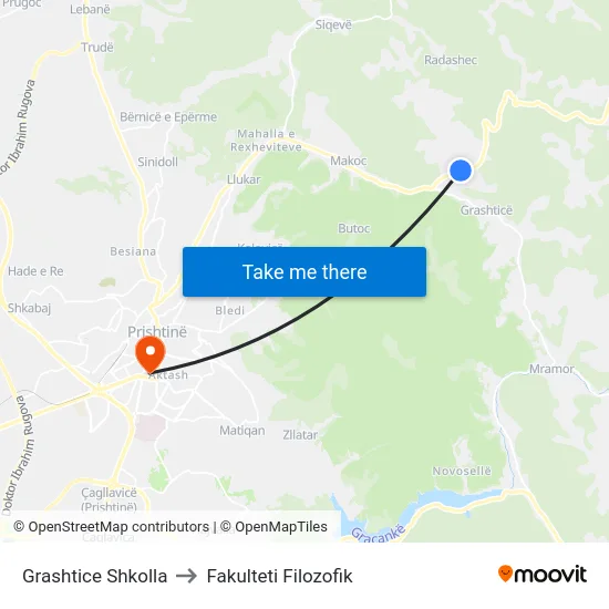 Grashtice Shkolla to Fakulteti Filozofik map