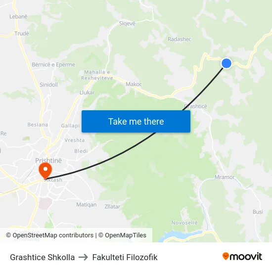 Grashtice Shkolla to Fakulteti Filozofik map