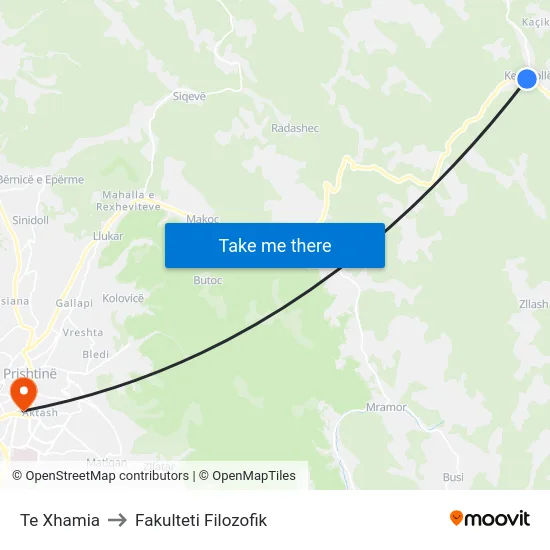 Te Xhamia to Fakulteti Filozofik map