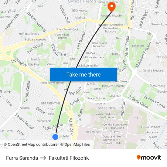 Furra Saranda to Fakulteti Filozofik map