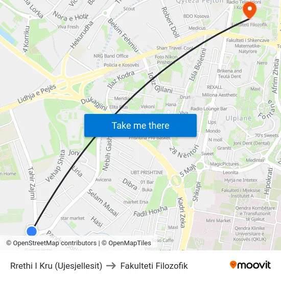 Rrethi I Kru (Ujesjellesit) to Fakulteti Filozofik map