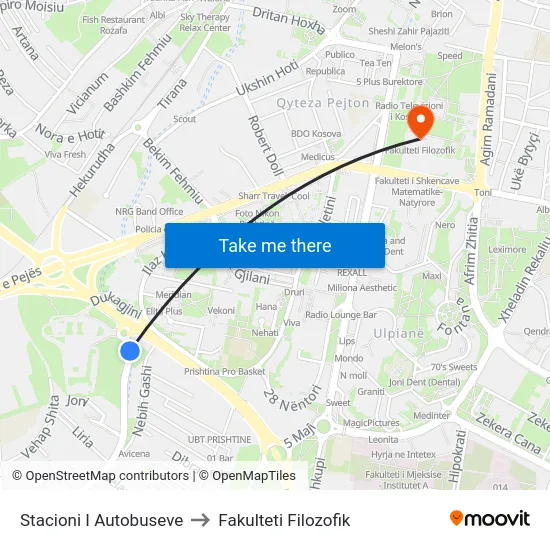 Stacioni I Autobuseve to Fakulteti Filozofik map