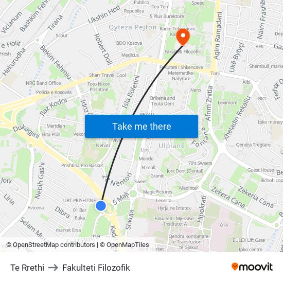 Te Rrethi to Fakulteti Filozofik map