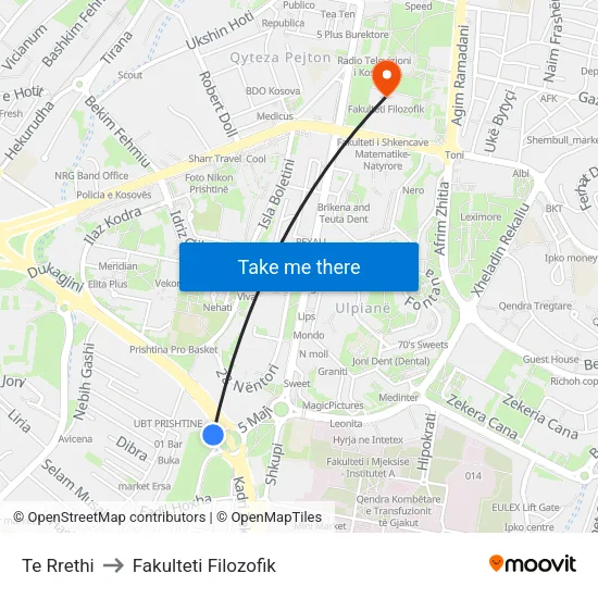 Te Rrethi to Fakulteti Filozofik map