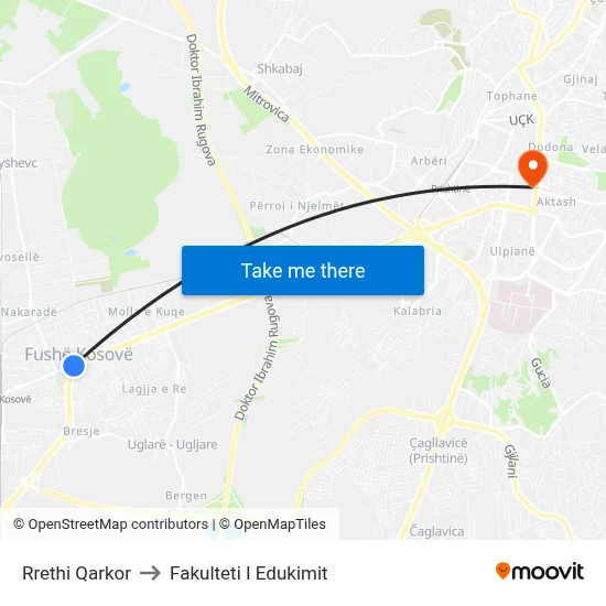 Rrethi Qarkor to Fakulteti I Edukimit map
