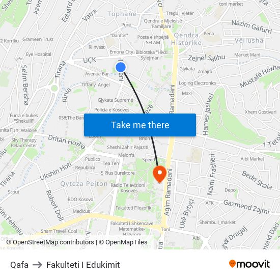 Qafa to Fakulteti I Edukimit map