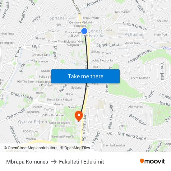 Mbrapa Komunes to Fakulteti I Edukimit map