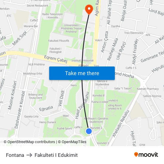 Fontana to Fakulteti I Edukimit map