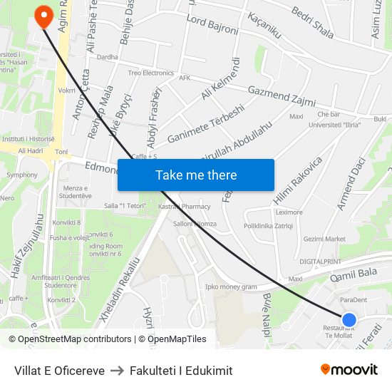 Villat E Oficereve to Fakulteti I Edukimit map