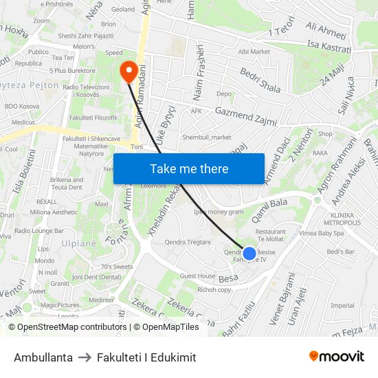 Ambullanta to Fakulteti I Edukimit map