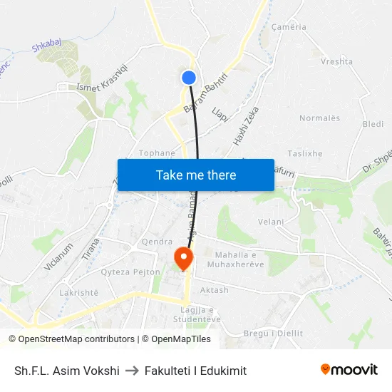 Sh.F.L. Asim Vokshi to Fakulteti I Edukimit map