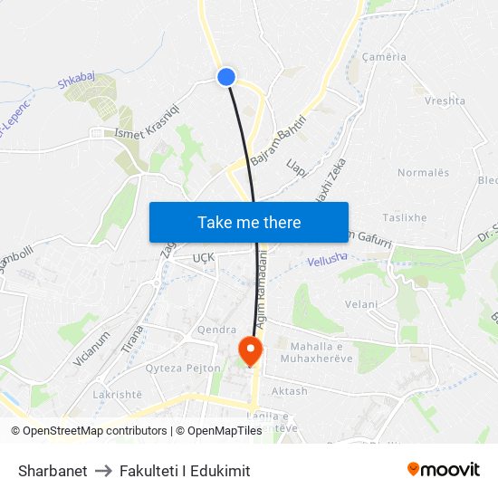 Sharbanet to Fakulteti I Edukimit map