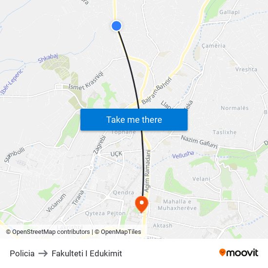 Policia to Fakulteti I Edukimit map