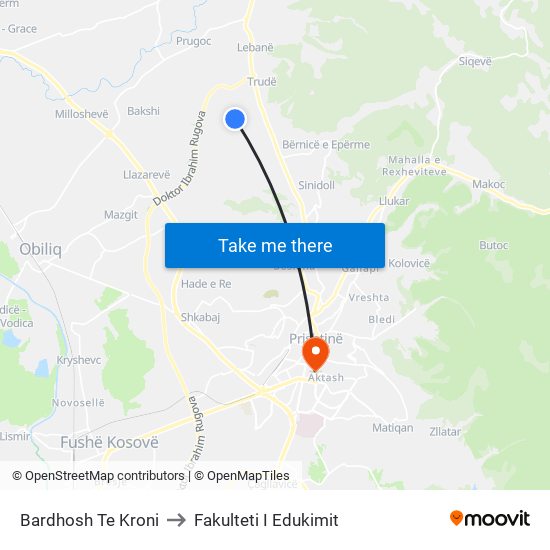 Bardhosh Te Kroni to Fakulteti I Edukimit map