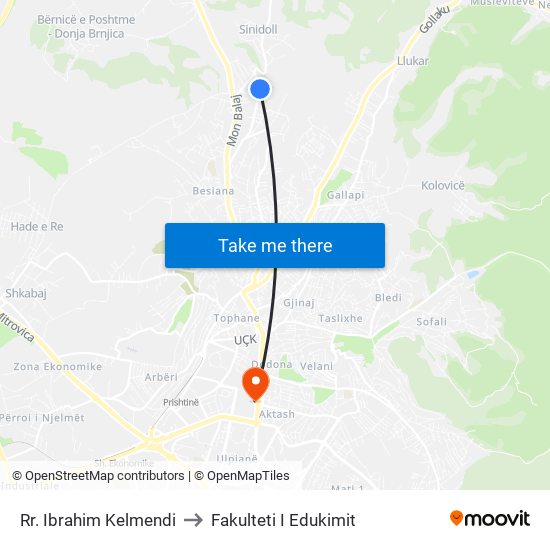 Rr. Ibrahim Kelmendi to Fakulteti I Edukimit map