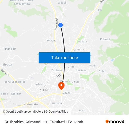 Rr. Ibrahim Kelmendi to Fakulteti I Edukimit map