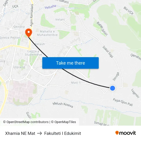 Xhamia NE Mat to Fakulteti I Edukimit map