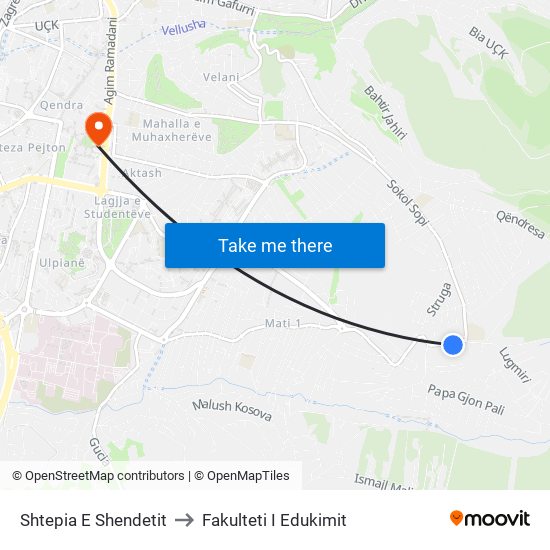 Shtepia E Shendetit to Fakulteti I Edukimit map