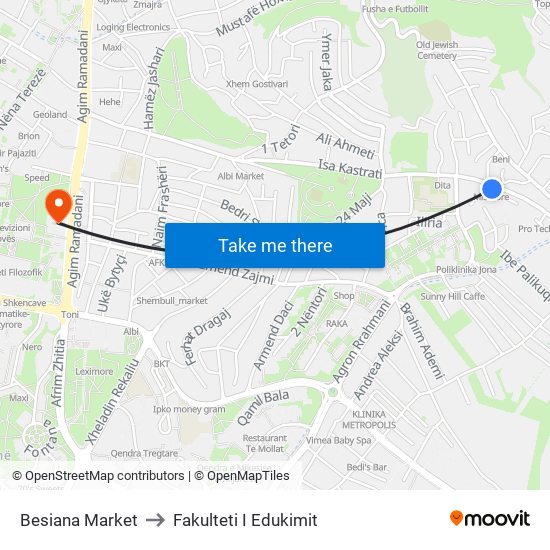 Besiana Market to Fakulteti I Edukimit map