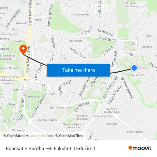 Banesat E Bardha to Fakulteti I Edukimit map