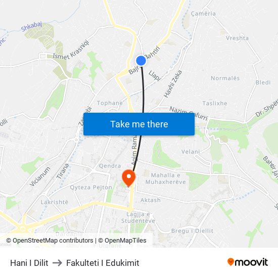 Hani I Dilit to Fakulteti I Edukimit map