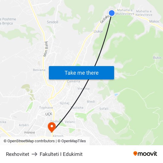 Rexhovitet to Fakulteti I Edukimit map