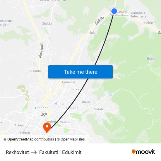 Rexhovitet to Fakulteti I Edukimit map