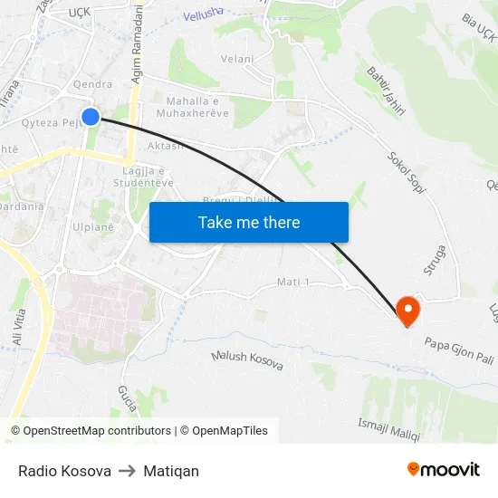 Radio Kosova to Matiqan map