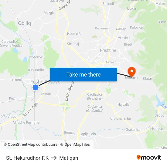 St. Hekurudhor-F.K to Matiqan map
