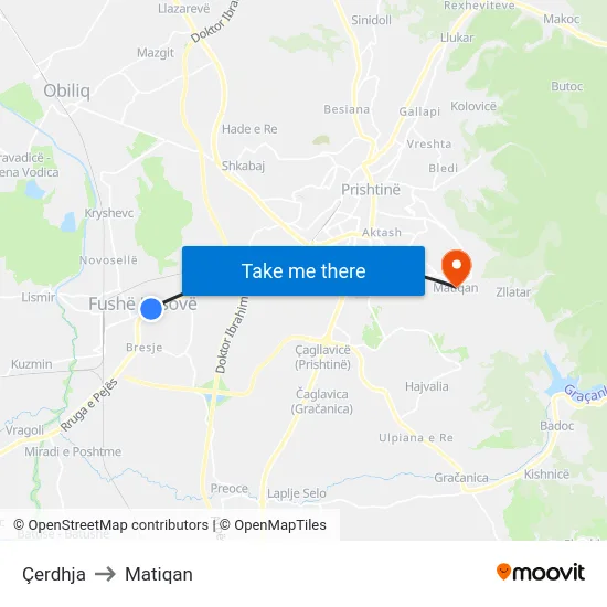 Çerdhja to Matiqan map