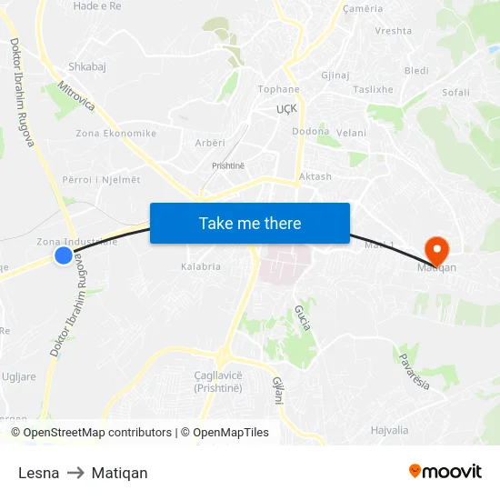 Lesna to Matiqan map
