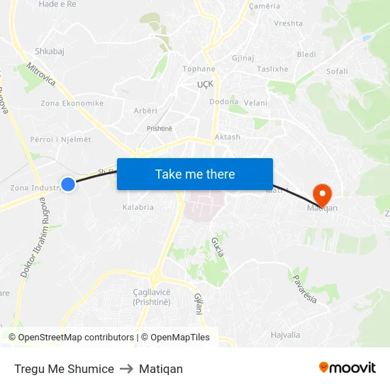 Tregu Me Shumice to Matiqan map