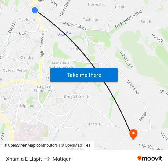 Xhamia E Llapit to Matiqan map